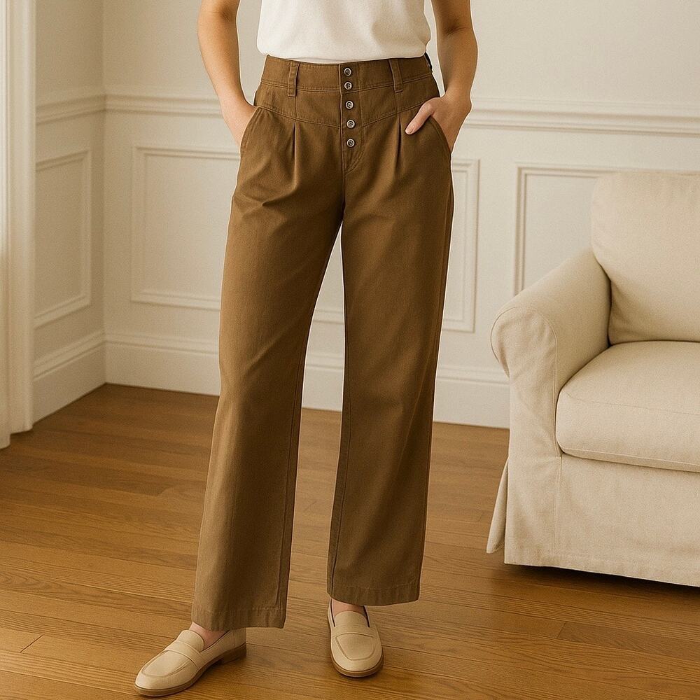 Twelfth Street Cynthia Vincent Womens Linen Blend Pant Brown Minimalist Casual 6